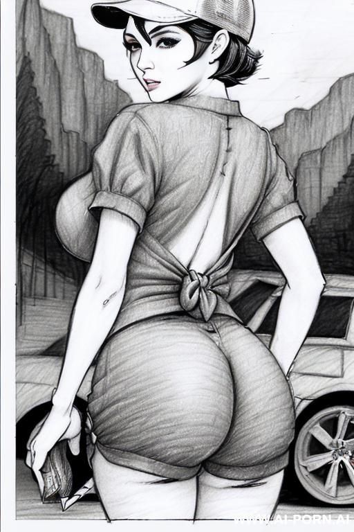 ((((landscape a under ground parking)))) (((image comic-drawing pencil style))) (((close up ass shot))) brunette pixie haircut ((((sexy slut)))) (from behind) ((((chuby cheek)))) ((((walking sexy)))) - #main