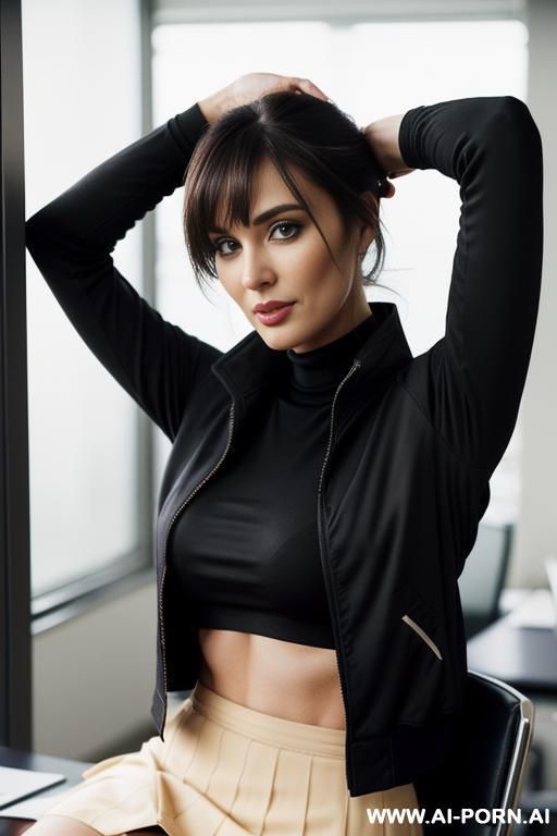 hot french 2 with short hair flashing her large tits in blue yoga pants - #main