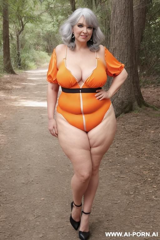 old old sexy curvy bbw old granny, tight top, extremely pretty, full lips, button nose, hoop earrings, busty round boobs, hourglass figure, tight waist. big round ass in a dress. old women walking in the woods camping. - #main