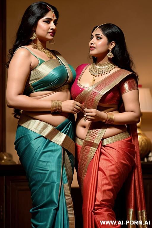 a ancient indian chubby queen in a traditional saree watches on two medieval indian chubby full naked females with shaved vaginas kissing - #main