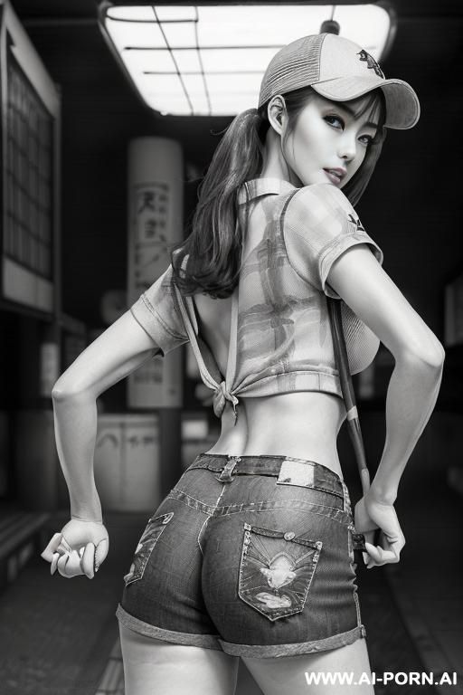 ((((image comic-drawing pencil style))) , (((medium body shot))) , brunette pixie haircut, (sexy slut) , ((((from behind)))) ((((japanese woman)))) , ((((on the underground parking)))), ((((walking)))) , - #main