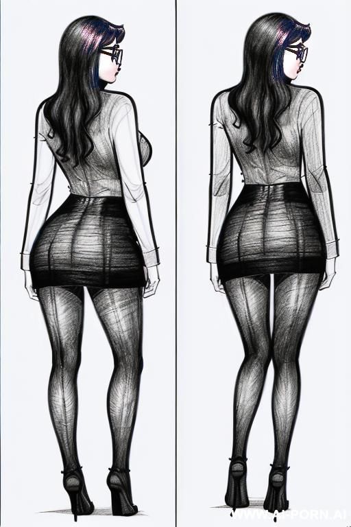 ((((full body shot)))) ((((in two panels))) ((((each panel a different pose sexy)))) ((((image comic-drawing pen style)))) down level shot ass close up ((((landscape photographic studio)))) ((((0 old - #main