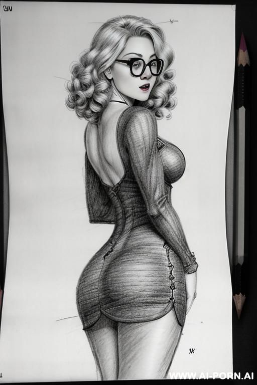 ((((mediun body shot)))) ((((image comic-drawing pencil style)))) down level shot boobs in closedup ((((from behind)))) ((((in the photography studio)))) ((((photography camera)))) ((((hostile)))) ((((huge - #main