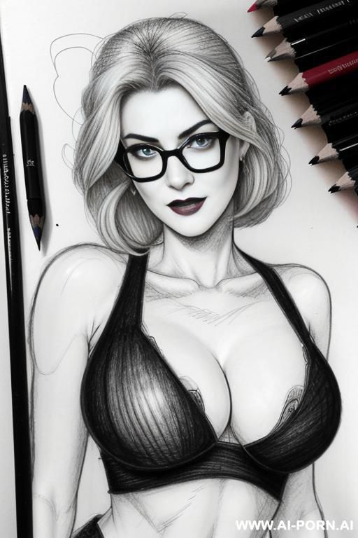 ((((mediun body shot)))) ((((image comic-drawing pencil style)))) down level shot boobs in closedup ((((camera)))) ((((disapointed)))) ((((big eyes)))) pretty italian woman full red lips, huge smile, - #main