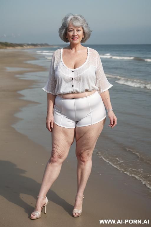 social old sexy plump gilf. tight top, extremely pretty, full lips, button nose, hoop earrings, busty round boobs, hourglass figure, tight waist. t shirt and short shorts. - #main