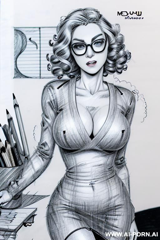 ((((in one panel))) ((((mediun body shot)))) ((((image comic-drawing pencil style)))) down level shot boobs in closedup ((((in the office)))) ((((angry)))) ((((big eyes)))) pretty italian woman full red - #main