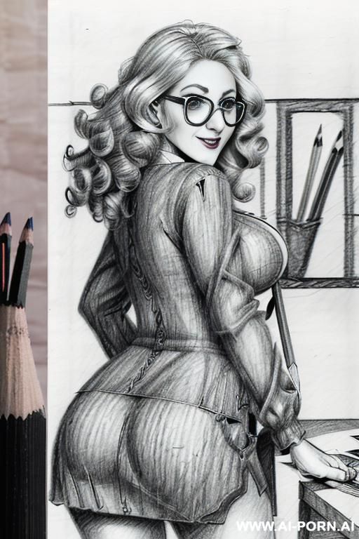 ((((in one panel))) ((((mediun body shot)))) ((((image comic-drawing pencil style)))) down level shot boobs in closedup ((((in the office)))) ((((very livid)))) ((((big eyes)))) ((((from behind)))) pretty - #main
