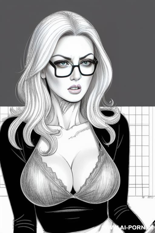 ((((in one panel))) ((((mediun body shot)))) ((((image comic-drawing pencil style)))) down level shot boobs in closedup ((((in the office)))) ((((anger)))) ((((big eyes)))) pretty italian woman full - #main
