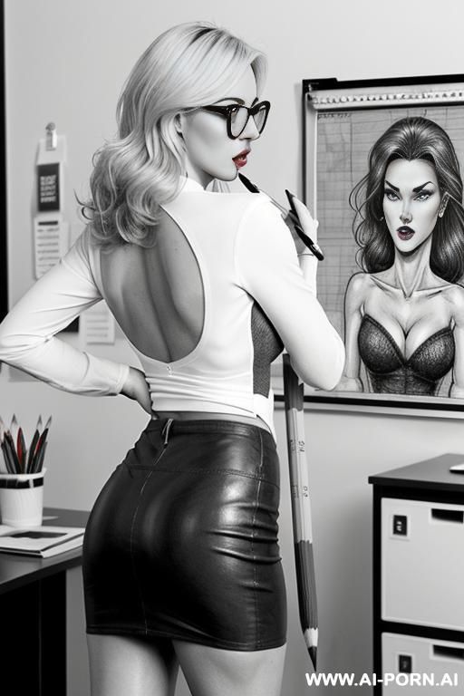((((image comic-drawing pencil style)))) ((((in one panel))) ((((mediun body shot)))) ((((in the office)))) ((((from behind)))) ((((anger face)))) pretty italian woman full lips, muscle fit , black short - #main