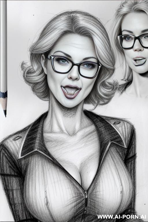 ((((image comic-drawing pencil style)))) ((((close up face shot)))) ((((in the office)))) ((((open mouth)))) ((((silly face)))) pretty italian woman full lips, muscle fit , black short skirt , white - #main