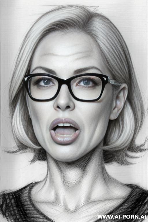 ((((image comic-drawing pencil style)))) ((((close up face shot)))) ((((in the office)))) ((((open mouth)))) ((((silly face)))) pretty italian woman full lips, muscle fit , black short skirt , white - #main