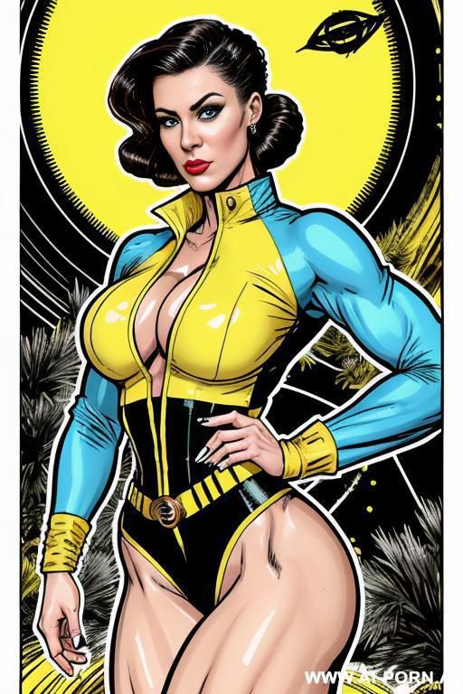 (((keep body shape)))!!! image comic-drawing vintage style, sci-fi, atompunk, slender body in the sci-fi city, sci-fi yellow jacket, fantasy arab dress, sci-fi cap, in white background, image comic-drawing vintage style - #main