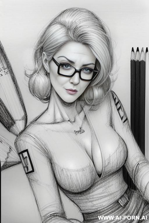 ((((image comic-drawing pencil style)))) ((((medium body shot)))) ((((in the office)))) ((((hate face)))) pretty italian woman full lips, muscle fit , black short skirt , white long-sleeved shirt on - #main