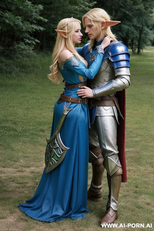 elf princess blonde in blue hyrule with her knight - #main