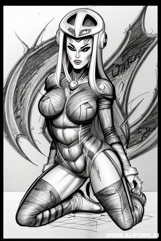 ((((image comic-drawing cartoon style)))) by giger. football woman, perky tits, firm tight ass, tightest naughty soccer sci-fi uniform thong and bra, sci-fi helmet by giger, sexy pussy.((((image - #main