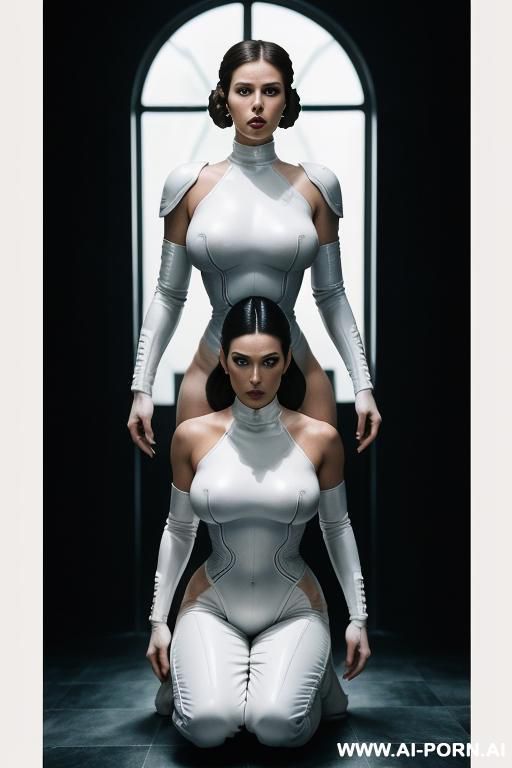 ((((image photography style)))) by giger. show two lesbian super model porn stars, two busty lesbians, beautiful super model face , lesbians itting while other sci-fi lesbian kneeling by her side - #main