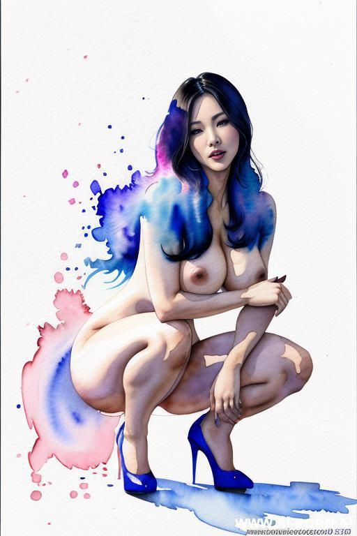 ((((image comic-drawing watercolor style)))) down level shot boobs in closedup ((((seductive gaze)))) full frontal view, squatting, show pussy, pretty korean woman full lips smile shocked face bending - #main