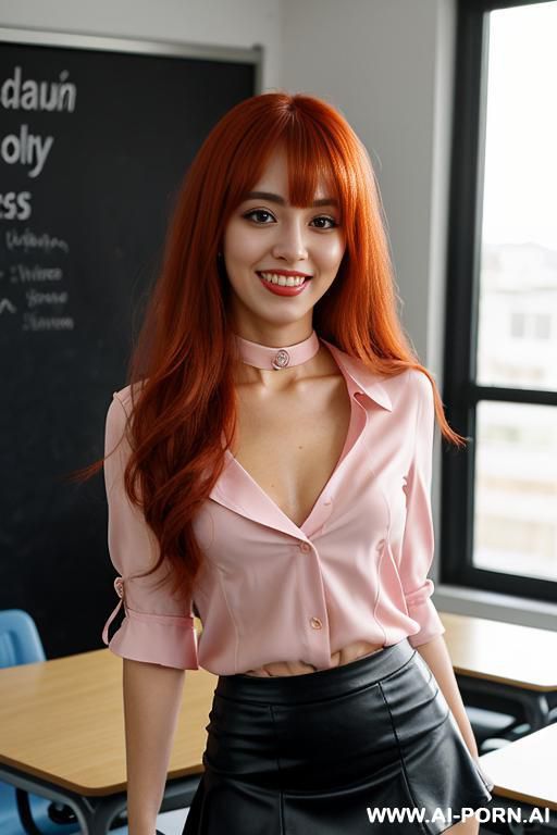mexican woman with hourglass figure. long hair. wearing a pink blouse (cleavage) and a choker - #main