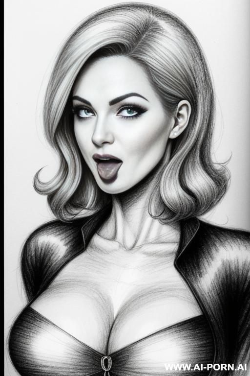 ((((image comic-drawing pencil style)))) ((((medium body shot)))) ((((very impressed)))) ((((eyes contact direct)))) ((((in the office)))) ((((very open eyes)))) ((((open mouth and tongue out)))) ((((silly - #main