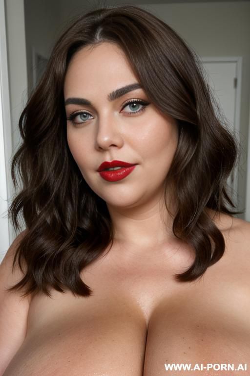 make her have red lips, blue eyes, big boobs, and completely naked - #main