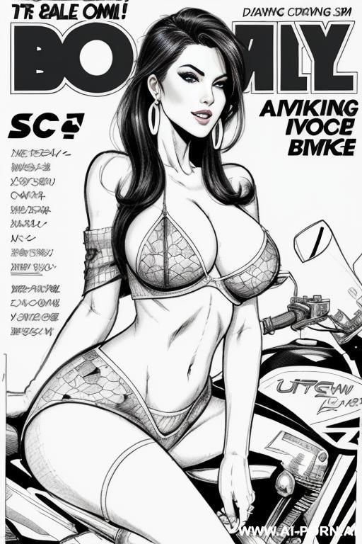 ((((magazine cover)))) ((((image comic-drawing style)))) down level shot boobs in closedup sky cloudy at sunset at the outdoor motorcycle superbike festivalshows pretty italian woman full lips finger - #main