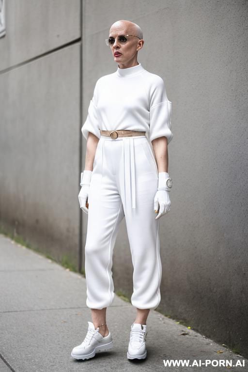 wide hips, she wears yellow sci-fi fantasy sneakers on her feet, she is going to street - #main