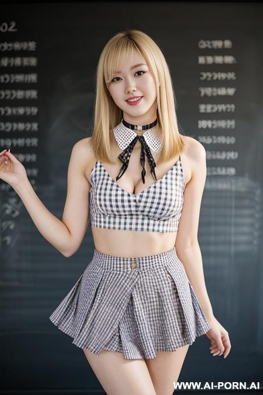 sexy japanese woman with an hourglass figure. wearing a crop-top (cleavage) and a choker - #main