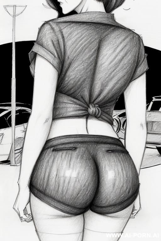 ((((landscape a under ground parking)))) (((image comic-drawing pencil style))) (((close up ass shot))) ((((sexy slut)))) (from behind) ((((chuby cheek)))) ((((walking)))) shirt with a knot at the waist and plaids (((image comic-drawing pencil style))) - #main