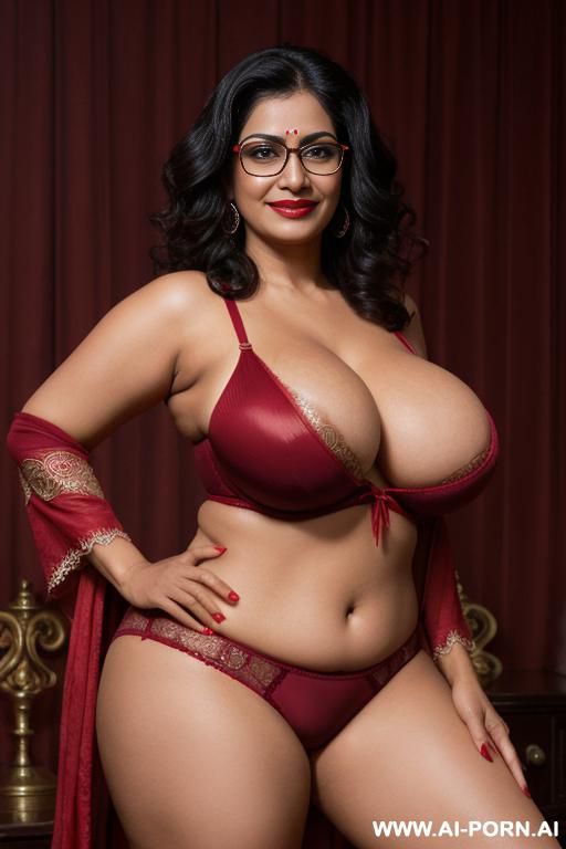 punjabi milf woman with big breasts posing in a traditional feedingbreast (perfect boobs) (punjabi) (desi), massiveboobs, looks seductively at the viewer, eye contact, front view, detailed boobs, red lipstick, wearing glasses, - #main