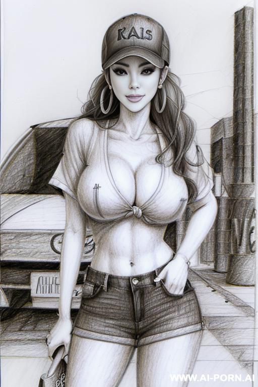 ((((cartoon)))) ((((image drawing pencil style))) (((full body shot))), (oíl skin body) , (hoop earrings), long, thick, brunette pixie haircut, (sexy slut), (((most beautiful japanese woman ever))), (in - #main