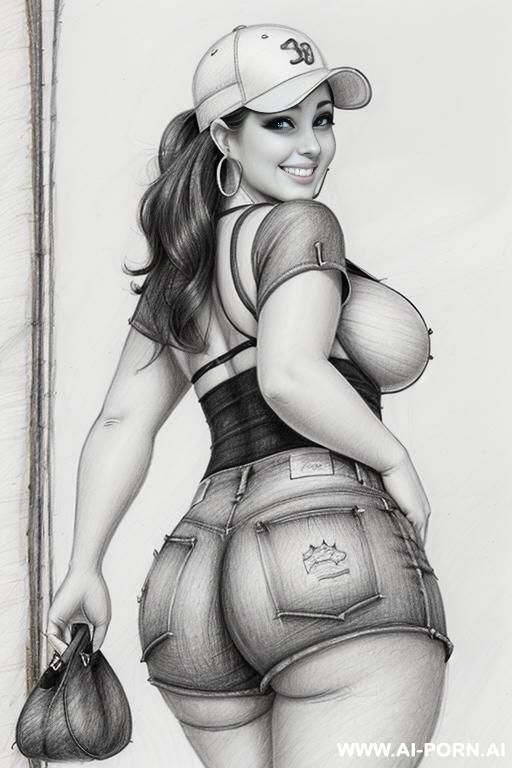 ((((cartoon)))) ((((image drawing pencil style))) (((mediun body shot))), (oíl skin body) , (hoop earrings), long, brunette pixie haircut, (sexy slut), (((most beautiful spanish woman ever smiling))), - #main