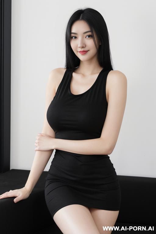 white skin, tall, black top, - #main