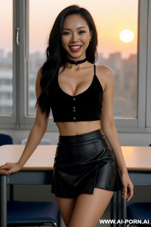 sexy filipina woman. light skin. in a crop top (black) (cleavage) (natural huge boobs) and a choker - #main