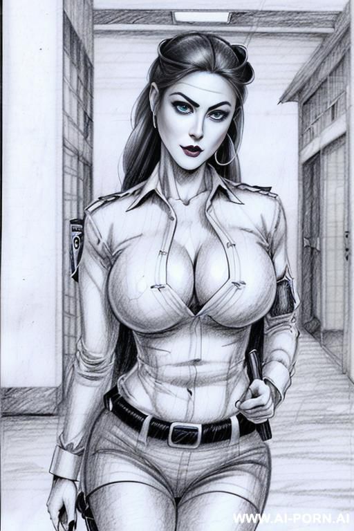 ((((closed up shot)))) ((((image comic-drawing pencil style)))) down level shot ((((landscape office)))) ((((security guard)))) ((((walking sexy pose)))) ((((shameless)))) ((((seductive gaze)))) ((((big eyes)))) - #main