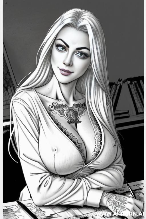 ((((mediun full body shot)))) ((((each panels a different pose sexy)))) ((((image comic-drawing pencil style)))) up level shot boobs in close up ((((landscape office)))) ((((office woman)))) ((((siting - #main
