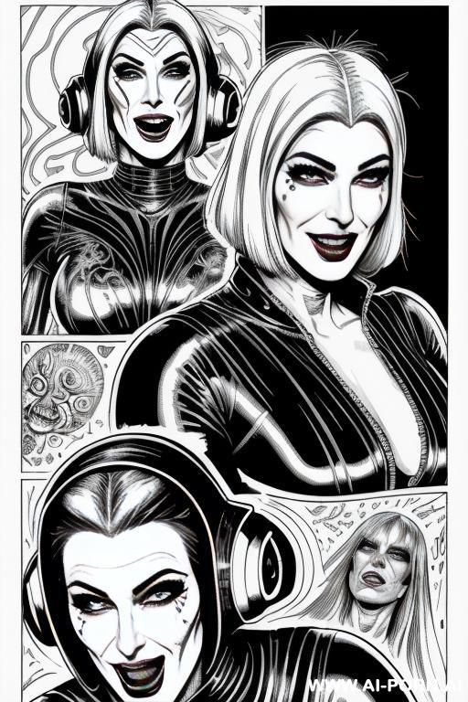 ((((image comic-drawing cartoon style)))) by giger. ((anal missionary)), (((3 sci-fi men and 3 sci-fi lesbian woman fucking))), ((laying on the blanket)), ((broad chin)), (pretty face),, by giger. in - #main