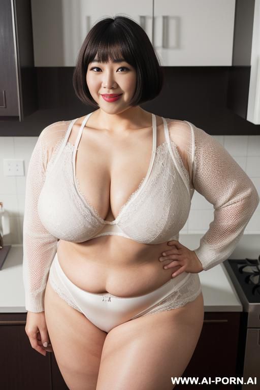 (japanese beautiful woman) (bob haircut), huge massive thighs, obese thighs, muscled bulked up thighs - #main