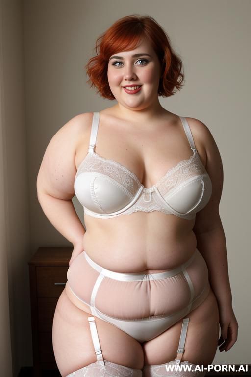 white woman, rotund body, huge, supermodel, pear shaped, lovehandless, obese, tummy, short hair, huge legs, massive hips, high rise (garter belt stockings), eye contact, huge arms - #main