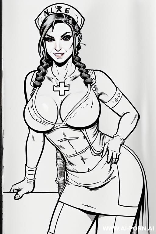 ((((image comic-drawing cartoon style)))) down level shot boobs in closedup ((((apocalyptic city)))) ((((killer nurse)))) ((((seductive gaze)))) pretty italian woman full lips smile shocked face bending - #main