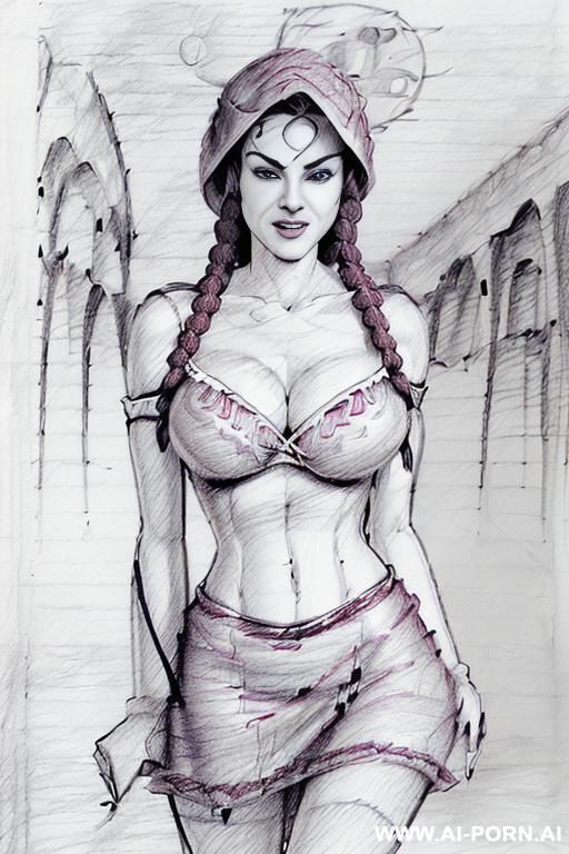 ((((image comic-drawing cartoon style)))) down level shot boobs in closedup ((((sky landscape bright sun)))) ((((sexy red riding hood) ((((seductive gaze)))) pretty italian woman full lips smile shocked - #main