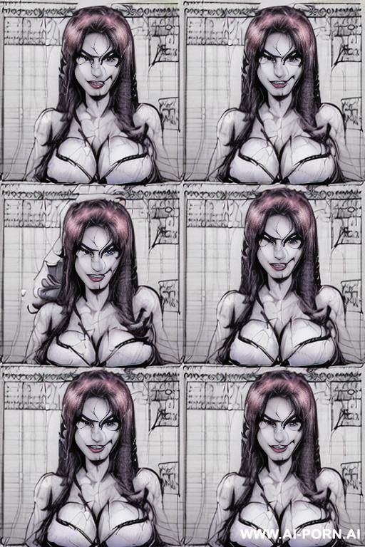 ((((in three panels))) ((((each panel a different pose sexy)))) ((((image comic-drawing cartoon style)))) down level shot boobs in closedup ((((sky landscape raining)))) ((((sexy killer vixen)))) - #main
