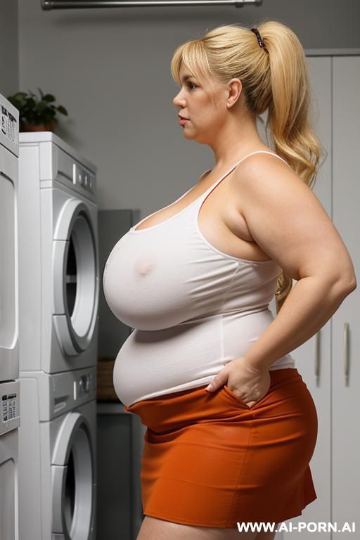 very hairy pussy, bulky, large shoulders, side view, white top, red dress, white top, orange dress - #main
