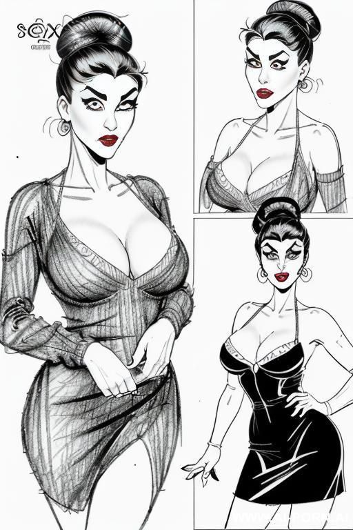 ((((in two panels))) ((((each panel a different pose sexy)))) ((((image comic-drawing cartoon style)))) down level shot boobs in closedup ((((landscape office)))) ((((sexy killer office woman)))) - #main