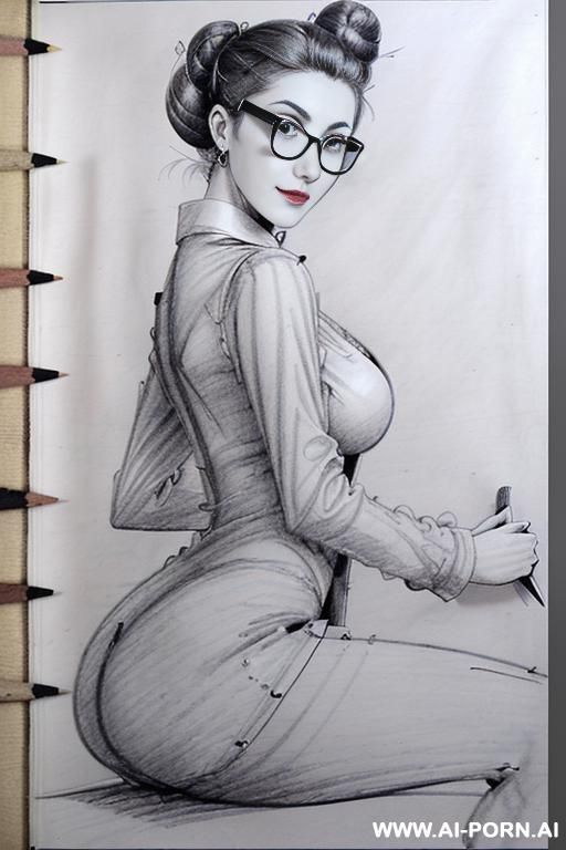 ((((mediun full body shot)))) ((((on different panels))) ((((each panel a different pose sexy)))) ((((image comic-drawing pencil style)))) down level shot boobs in closedup ((((landscape office)))) - #main