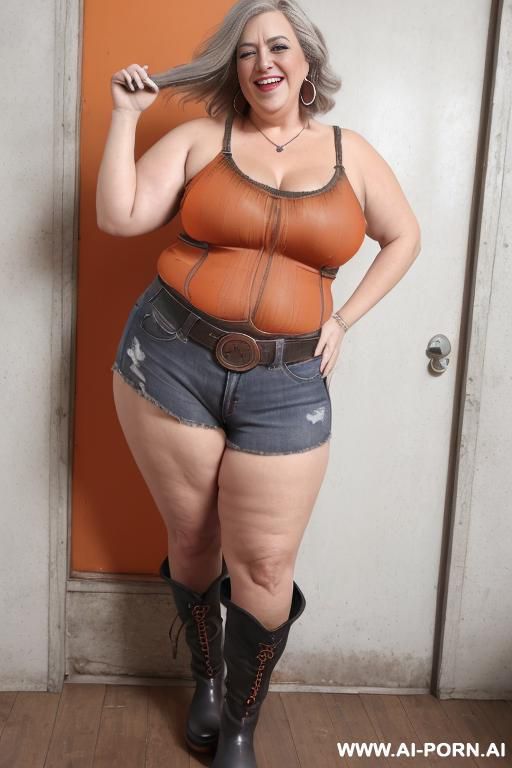 pretty gilf, tight worn blue jeans, belt, red top, ridding flats long boots, lean twerking, gystyle, (light livig room)), full body view. s - #main