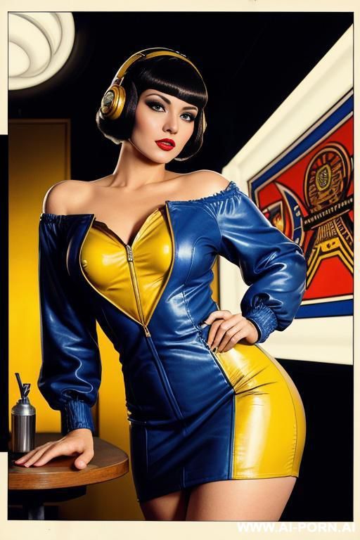 image comic-drawing vintage style, sci-fi, atompunk, slender body in the sci-fi city, sci-fi yellow jacket, image comic-drawing vintage style, fantasy arab dress, sci-fi cap, in white background, image comic-drawing vintage style - #main