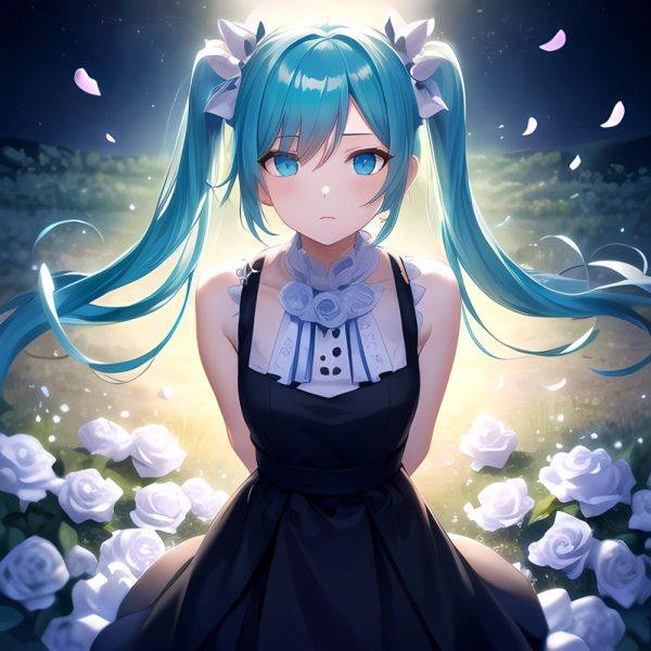 Face Focus Masterpiece Best Quality 1girl White Roses Petals Night Background Fireflies Light Particle Solo Aqua Hair With Twin, 2327611620 - AIHentai - aihentai.co on pornintellect.com