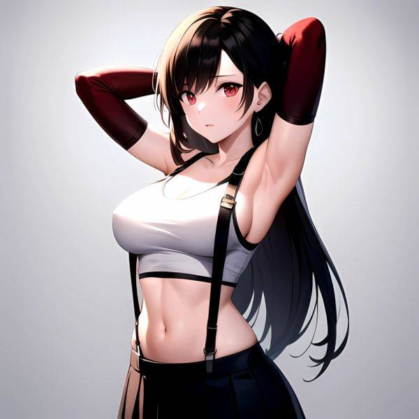 1girl Armpits Arms Behind Head Arms Up Bare Shoulders Black Gloves Black Hair Black Skirt Breasts Closed Mouth Crop Top, 2936288345 - AIHentai - aihentai.co on pornintellect.com