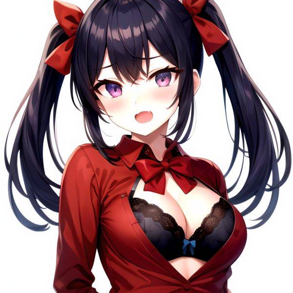 1girl Black Eyes Blue Hair Blush Bow Bowtie Bra Breasts Center Opening Cleavage Collared Shirt Fang Black Bra Hair Intakes, 63506486 - AIHentai - aihentai.co on pornintellect.com