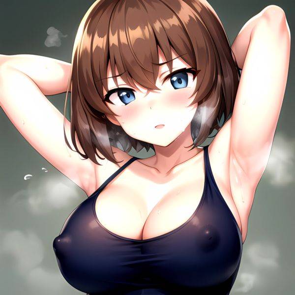 1girl Armpits Arms Behind Head Azumi Girls Und Panzer Blue Eyes Blush Breasts Brown Hair Cleavage Girls Und Panzer Iwanishi, 778469040 - AIHentai - aihentai.co on pornintellect.com